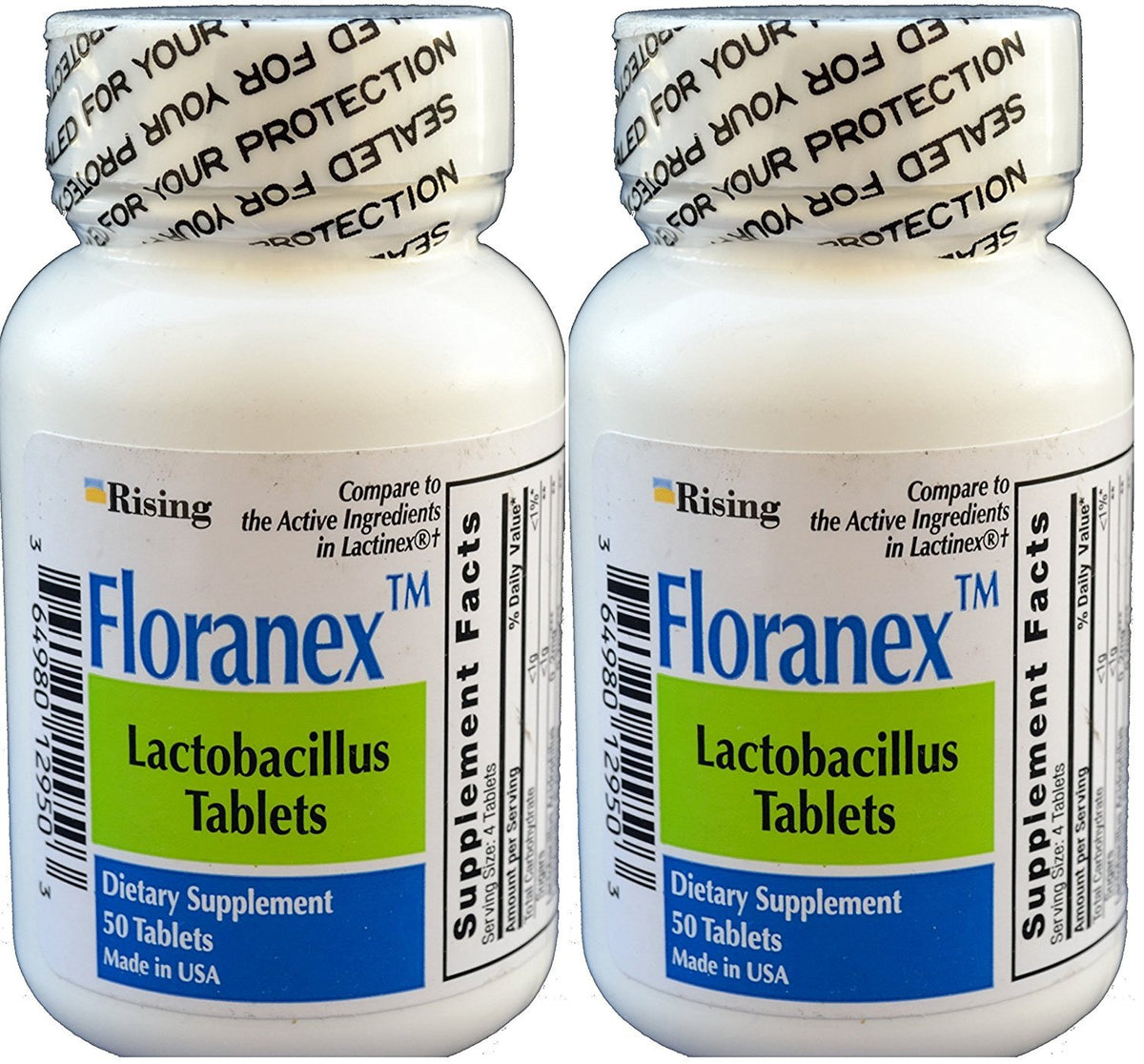 Floranex Probiotic bottle with 50 tablets per bottle, pack of 2 (100 tablets total)