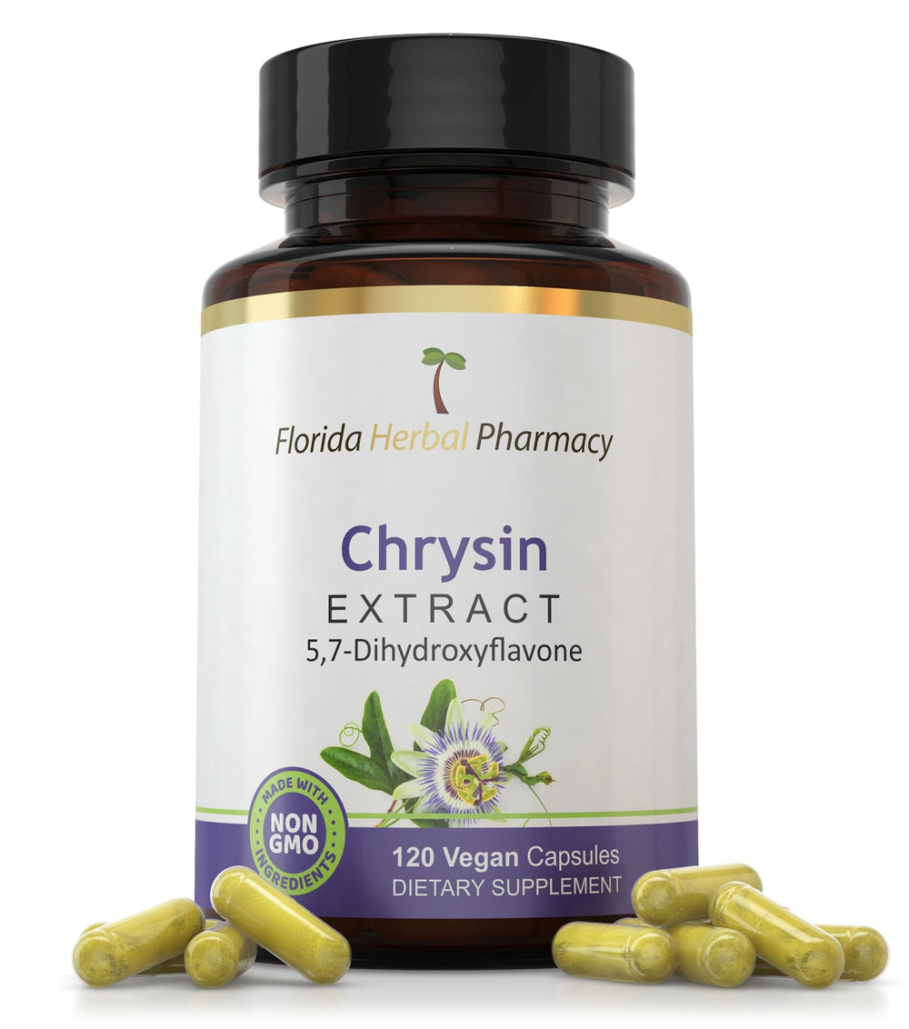 Chrysin 5,7-Dihydroxyflavone extract capsules bottle label