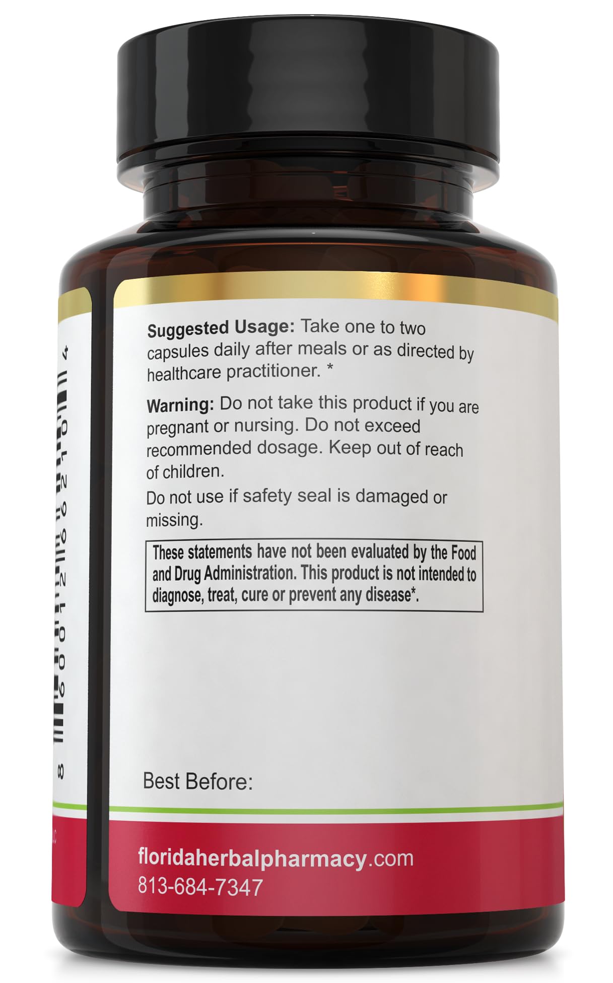 Back panel with supplement facts for Urolithin A Capsules