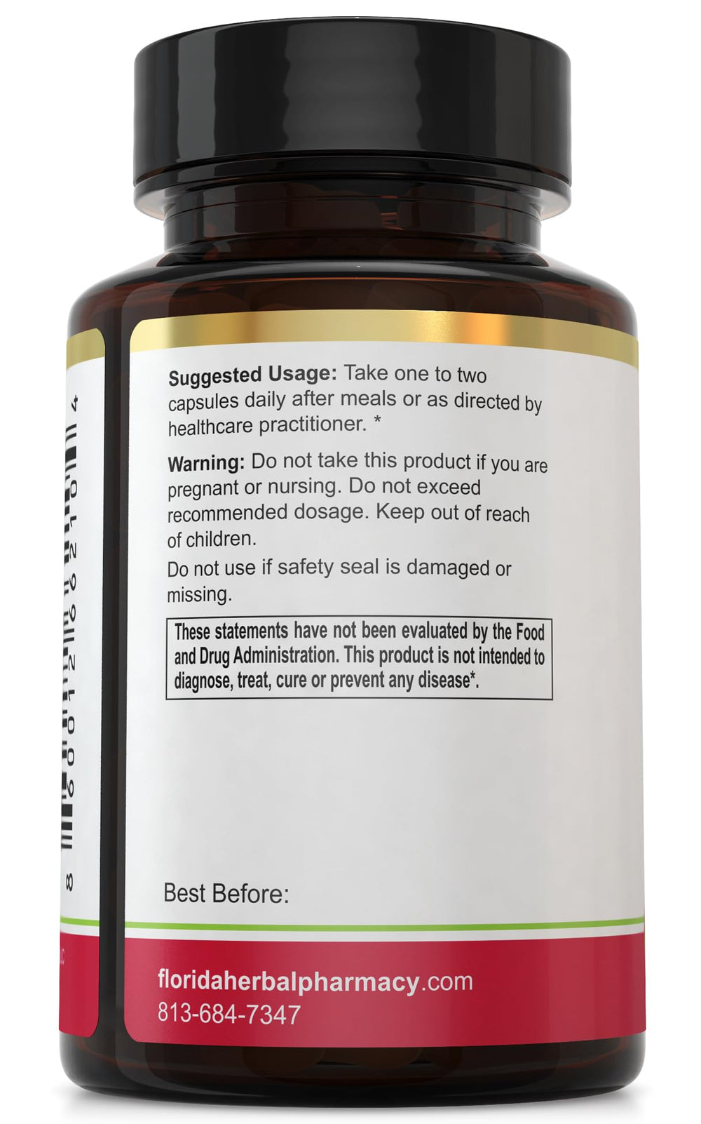 Back panel with supplement facts for Urolithin A Capsules