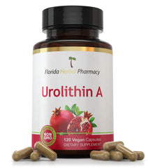 Front view of Florida Herbal Pharmacy Urolithin A Extract Capsules bottle