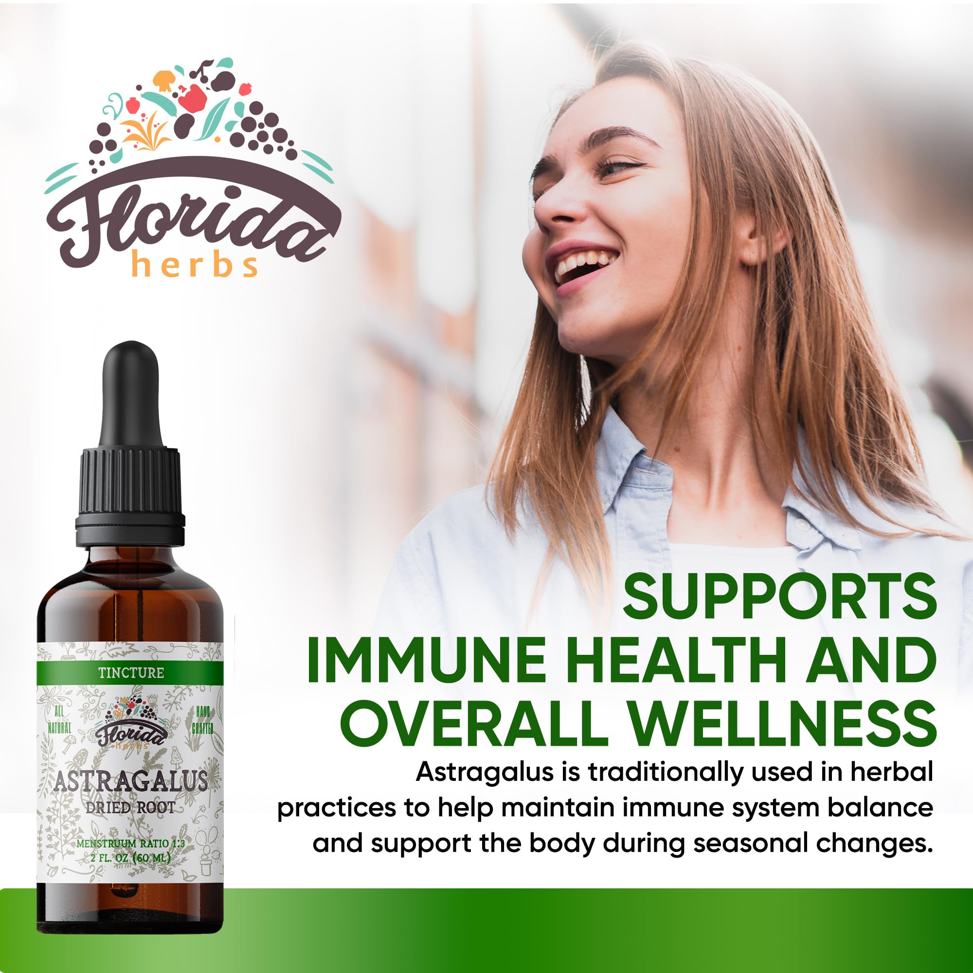 Close-up of FLORIDA HERBS Astragalus Tincture bottle