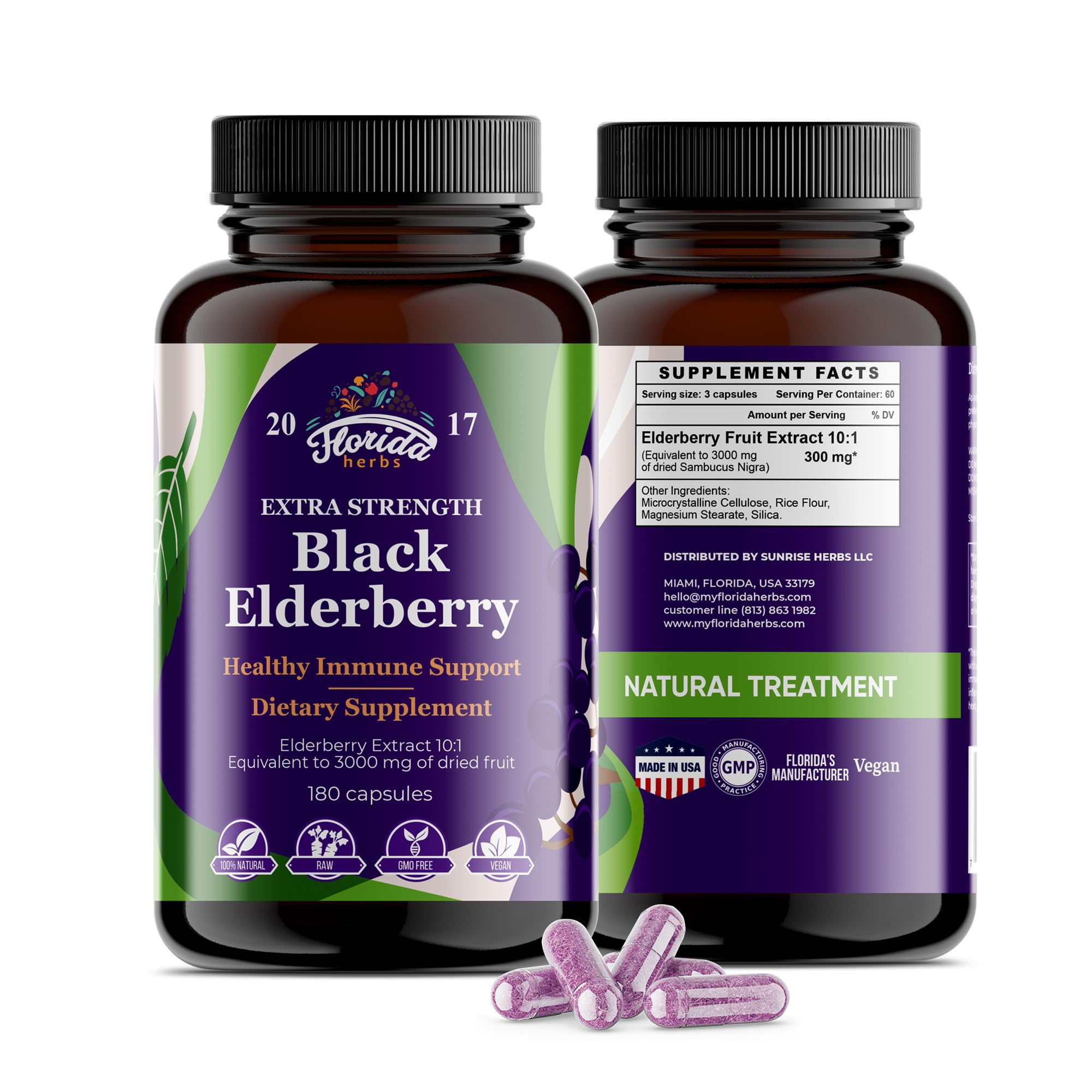 Florida Herbs Black Elderberry Capsules bottle - 180 count