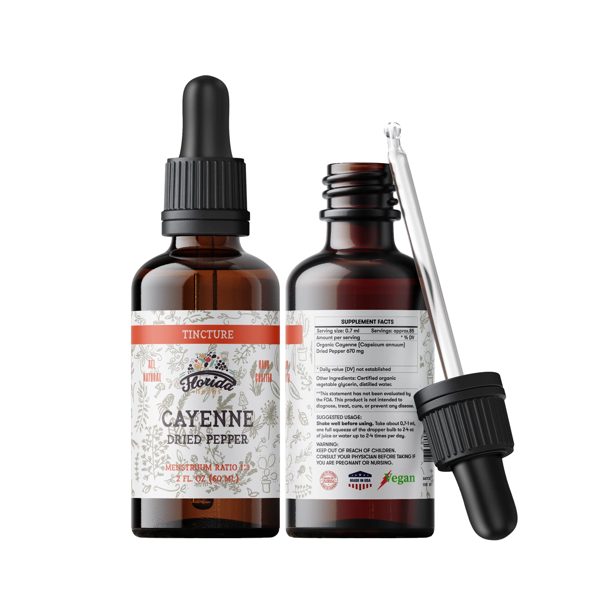 Dropper bottle of FLORIDA HERBS Cayenne Tincture