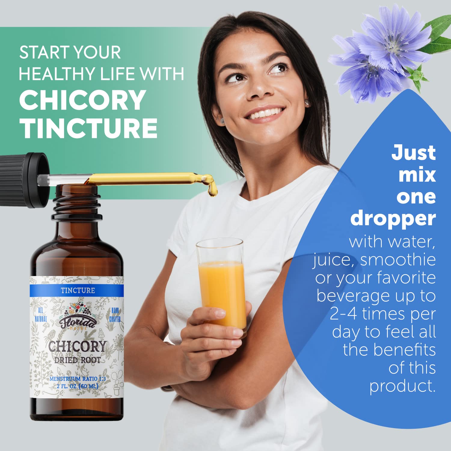 Florida Herbs chicory tincture dried-root highlights organic root for digestion support in daily routines