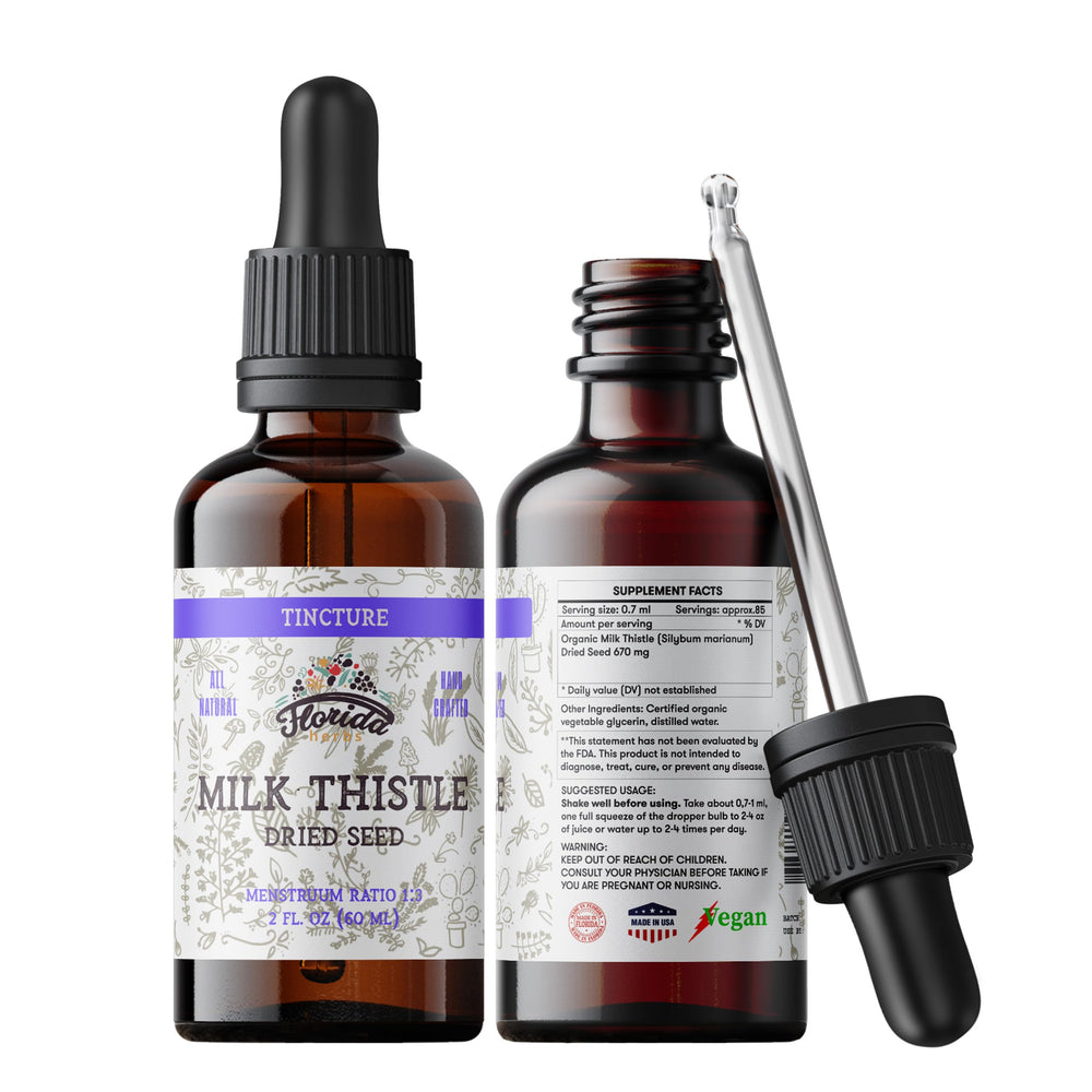 Florida Herbs Milk Thistle Fully Labeled Bottle for easy dosing planning