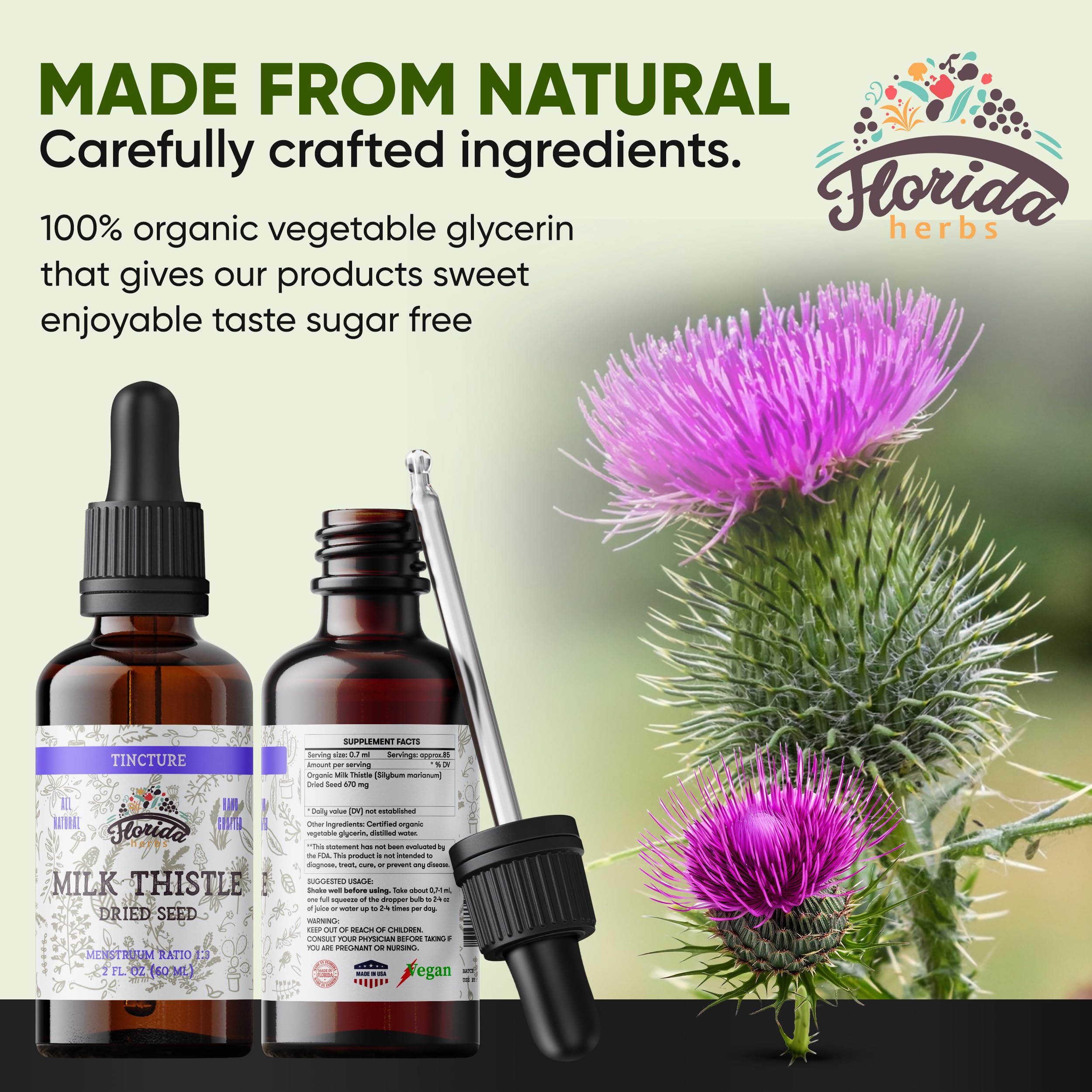 Florida Herbs Milk Thistle Organic Formula supports clean non-GMO herbal use