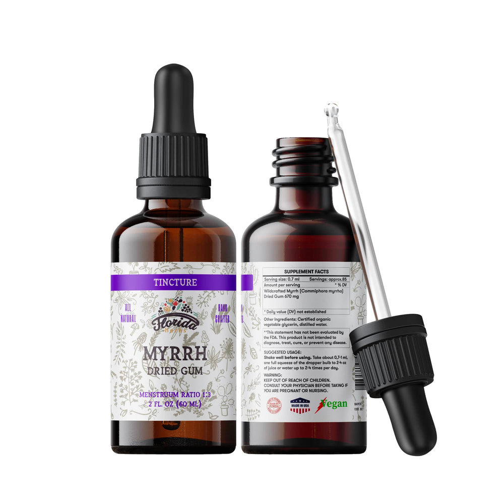 Florida Herbs Myrrh Tincture bottle with 670 mg label