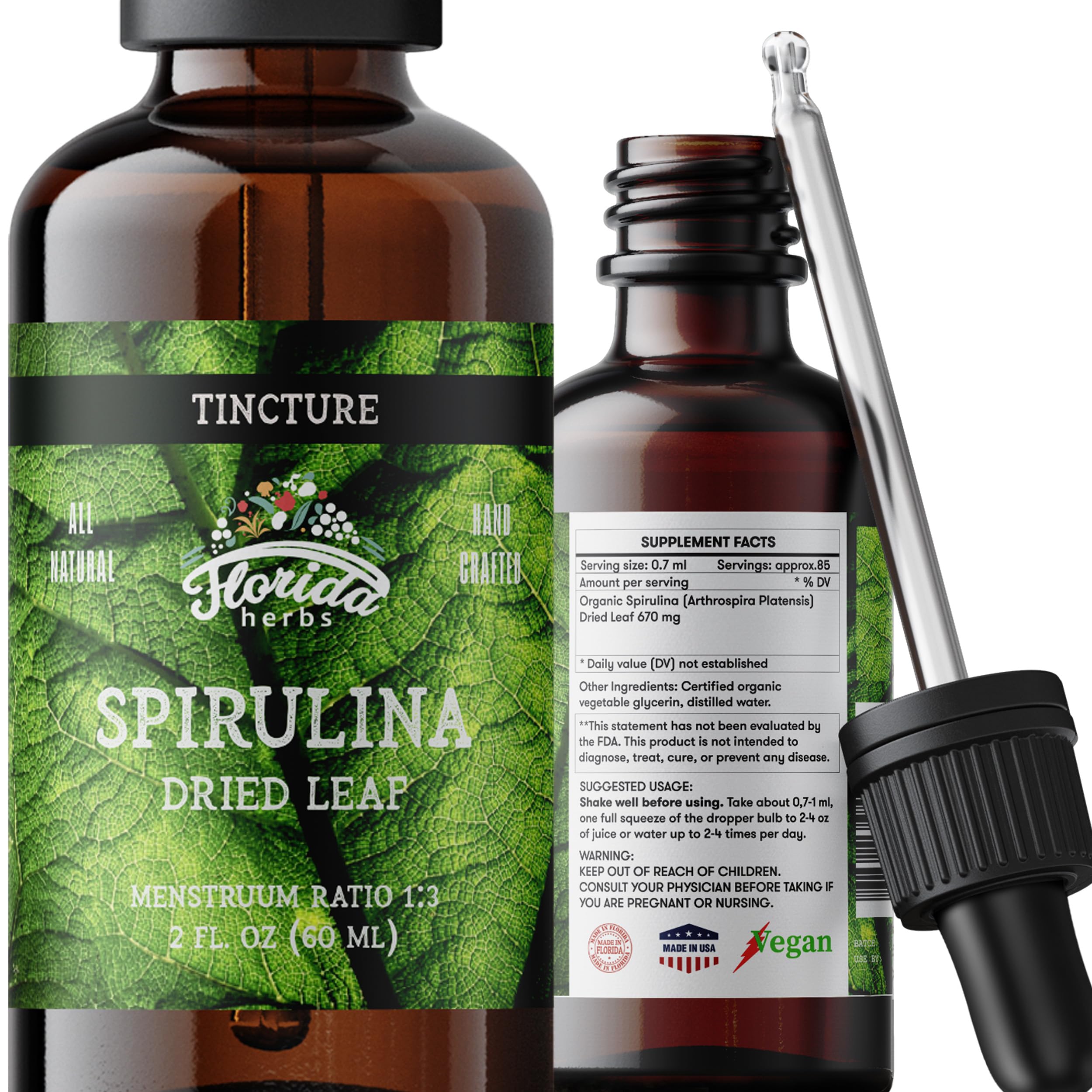 Florida Herbs Spirulina Tincture bottle with label