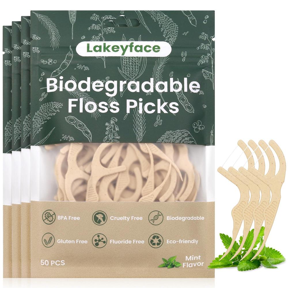 200-count biodegradable dental floss picks in mint packaging