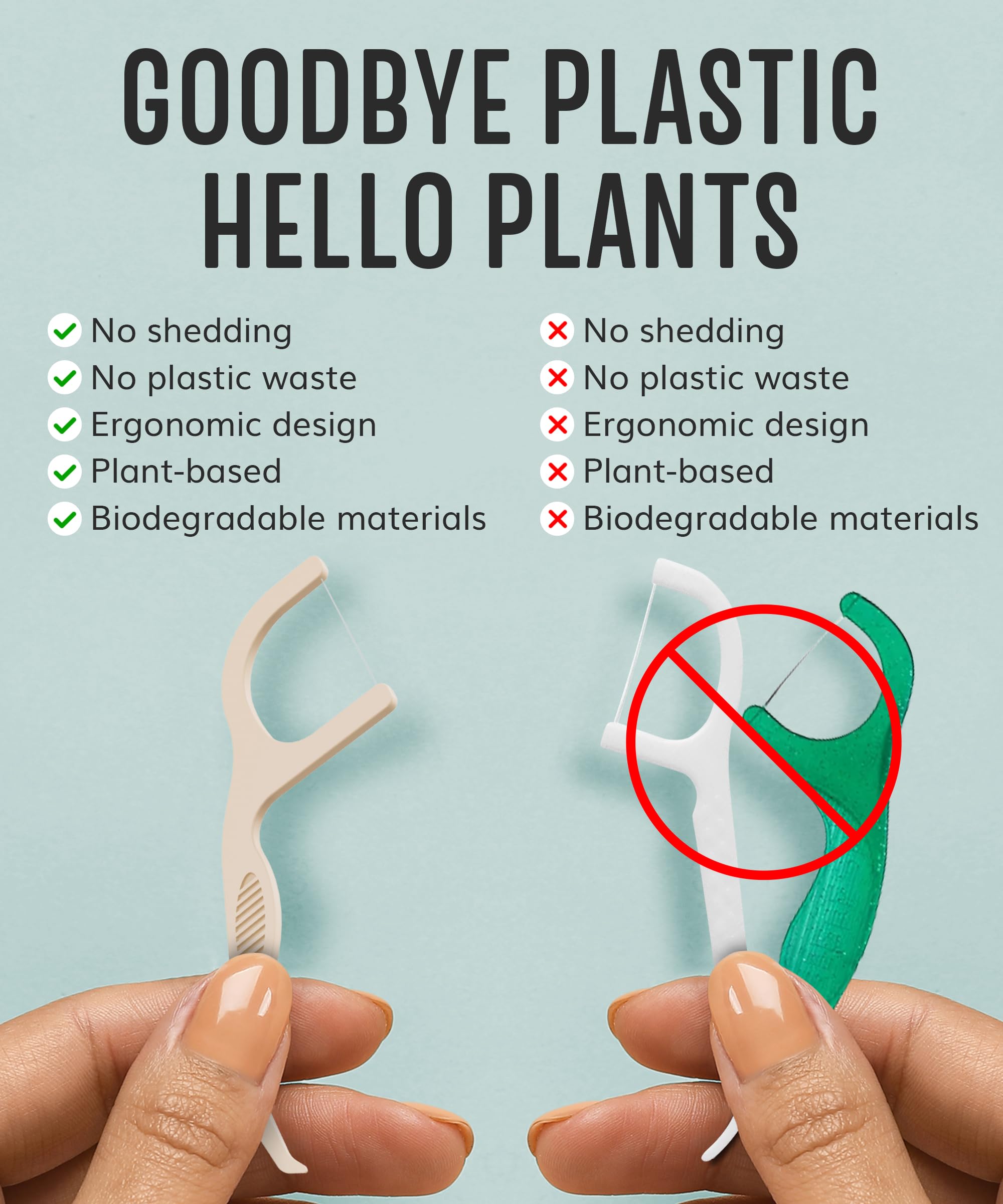 Plant-based material close-up of biodegradable floss picks