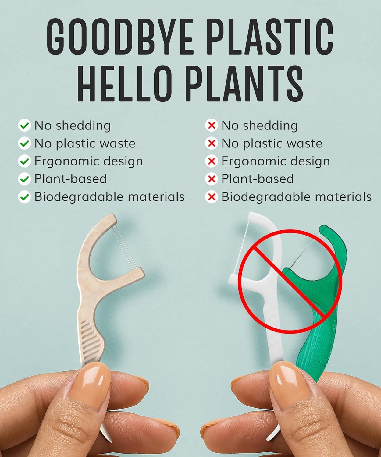 Plant-based material floss picks close-up