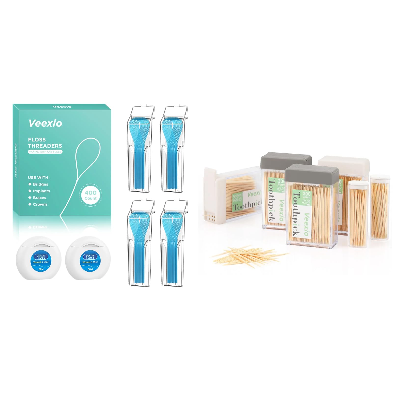 Floss threaders 400 count 4-pack with mint waxed floss