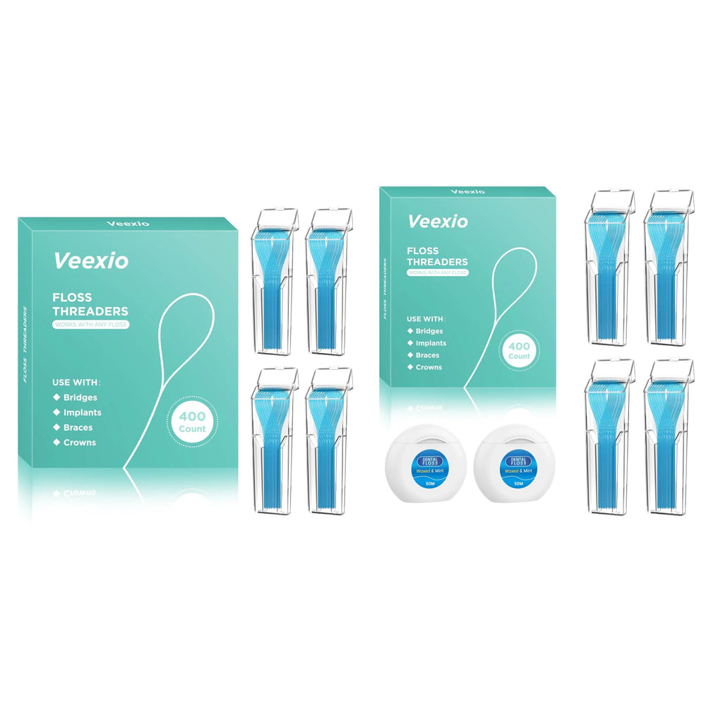 Floss threaders set with mint waxed floss and 8 travel cases