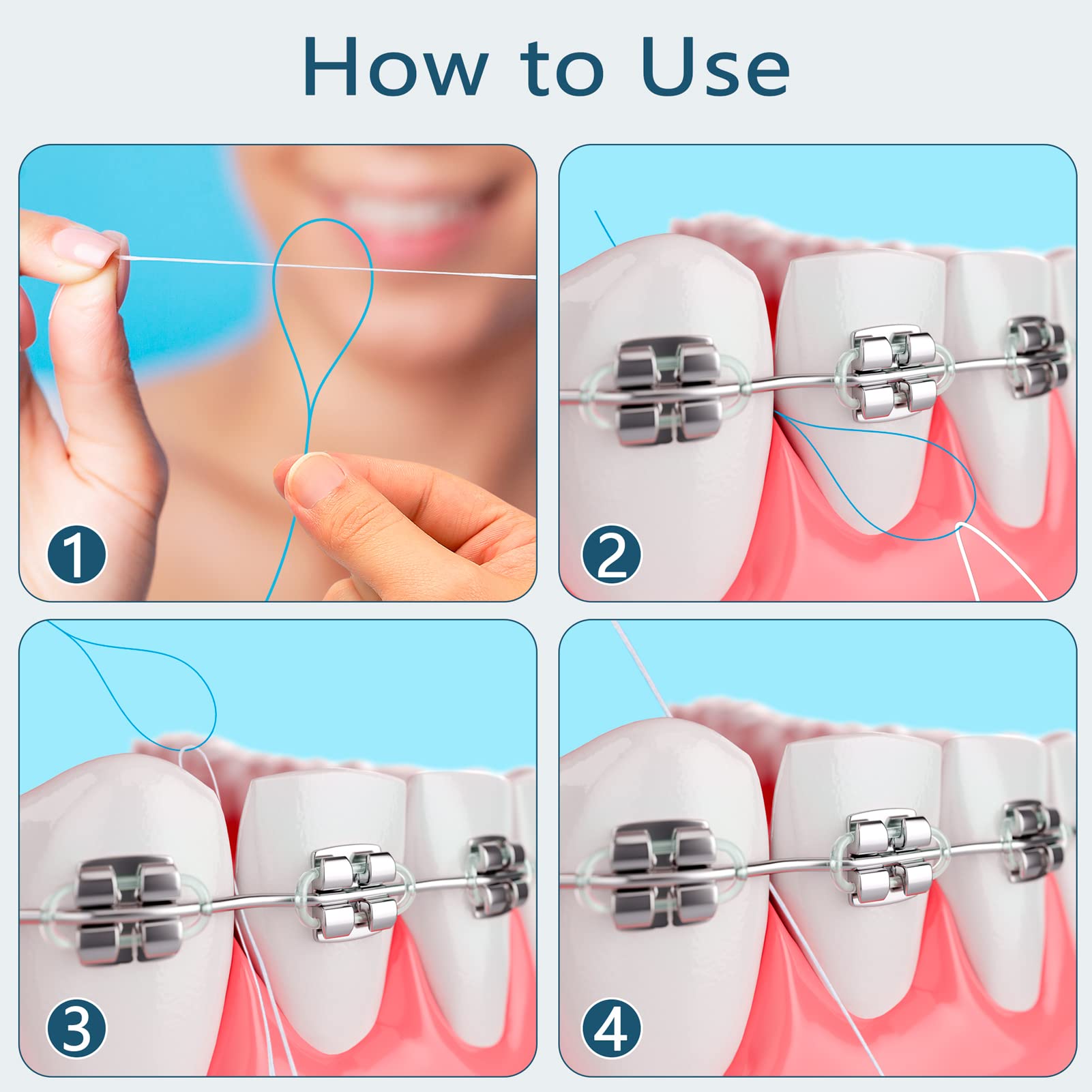 Close-up of nylon floss threader tip