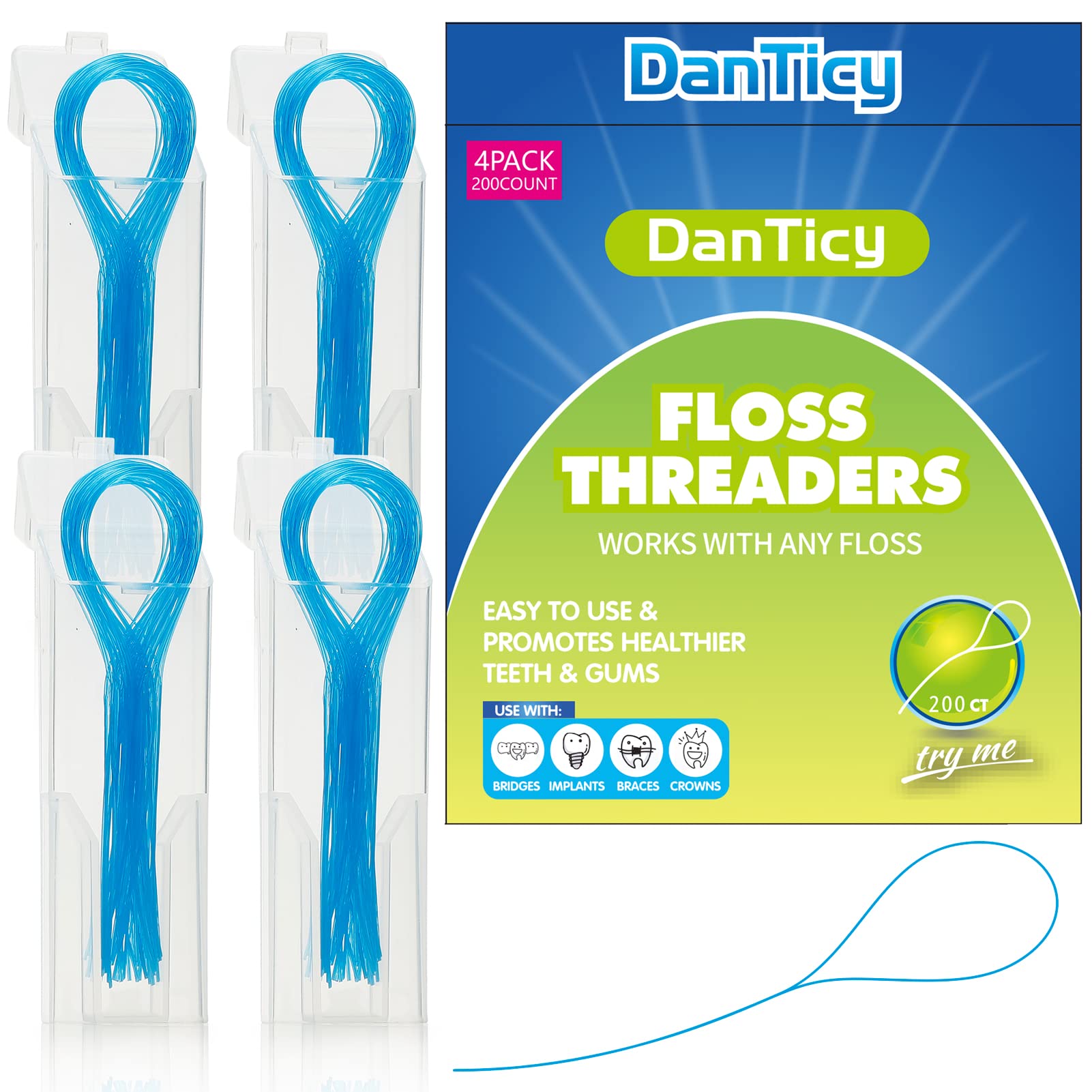 Flexible tip floss threader suitable for small spaces