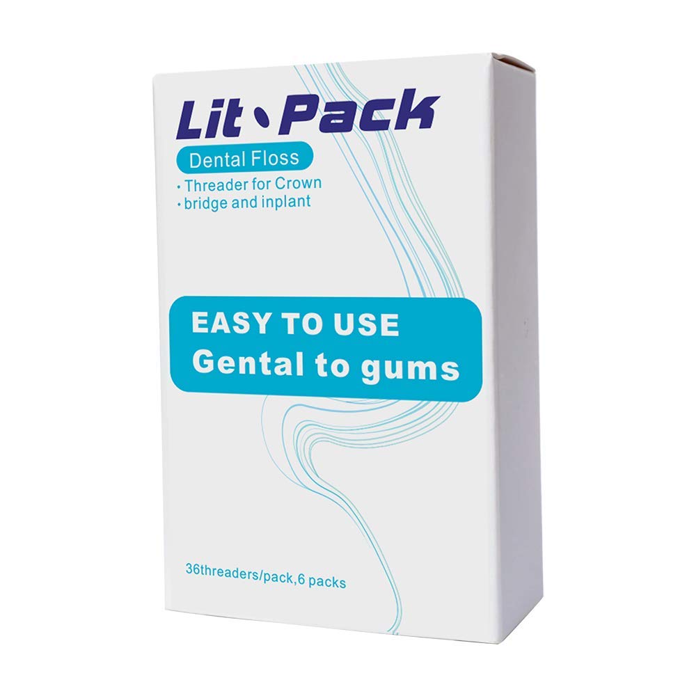 Green floss threaders for crowns, bridges and implants in 216-count, 6 packs