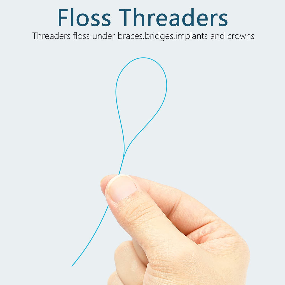 Close-up of floss threaders near dental implants