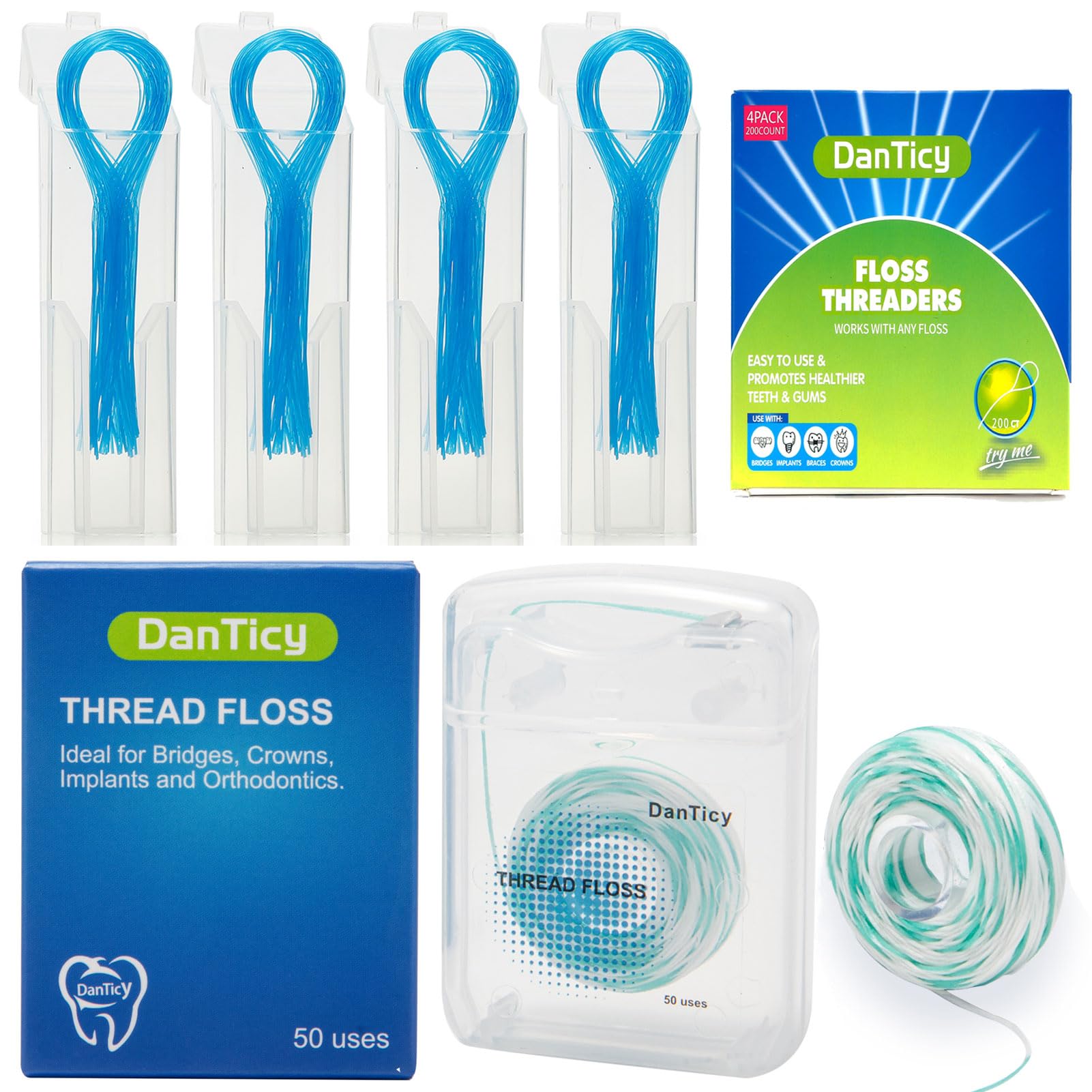 Flexible nylon floss threader in use
