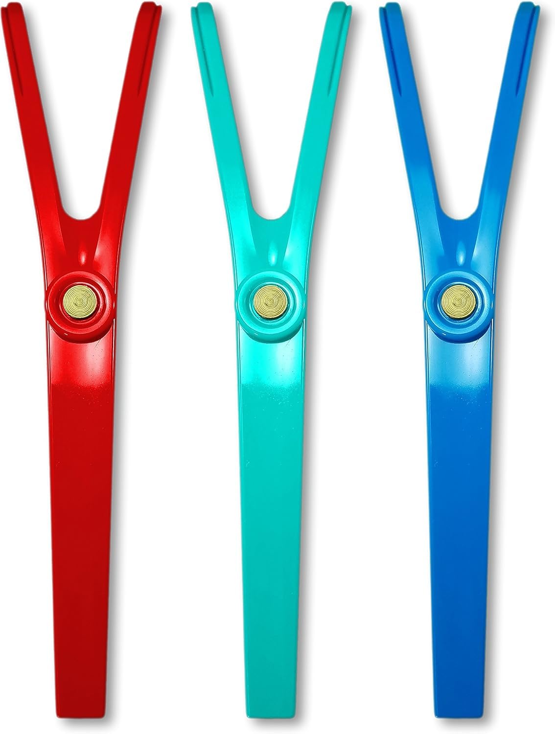 Front view of Flossaid 3-pack dental floss holders in assorted colors