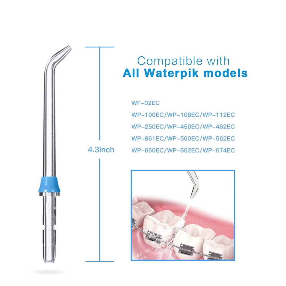 Deep cleaning between teeth with replacement jet tips compatible with Waterpik and other brands