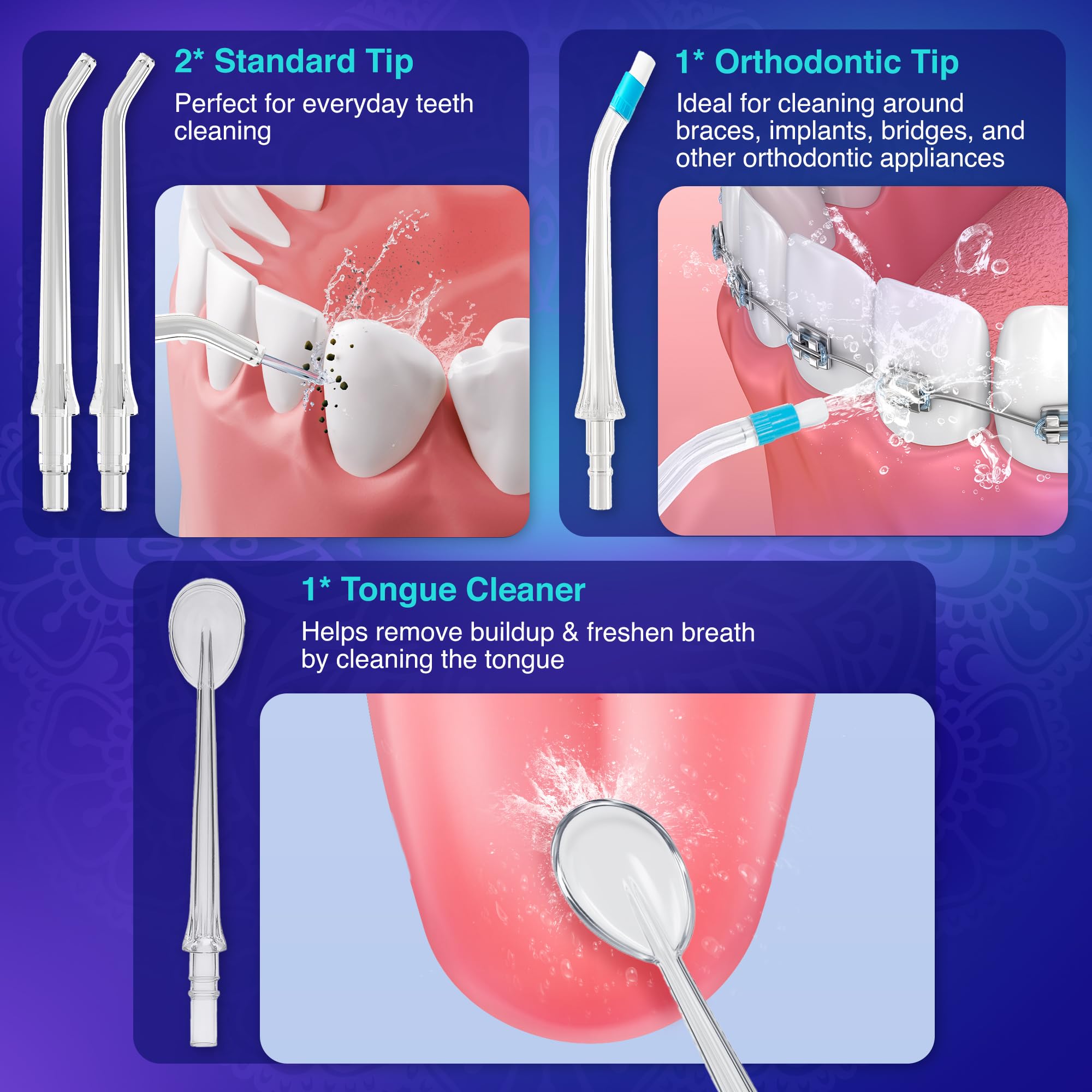 Flosser mode options: Soft, Normal, and Strong