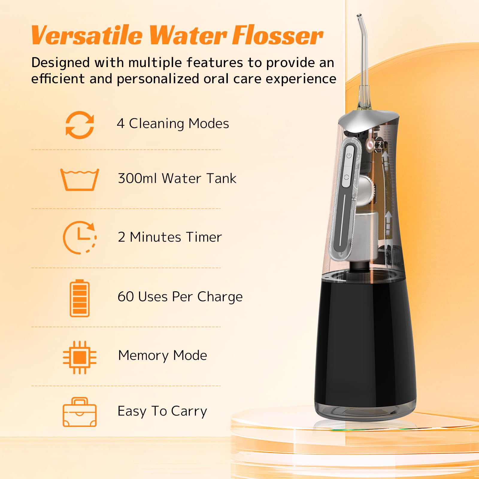 Front view of FlossJet cordless water flosser