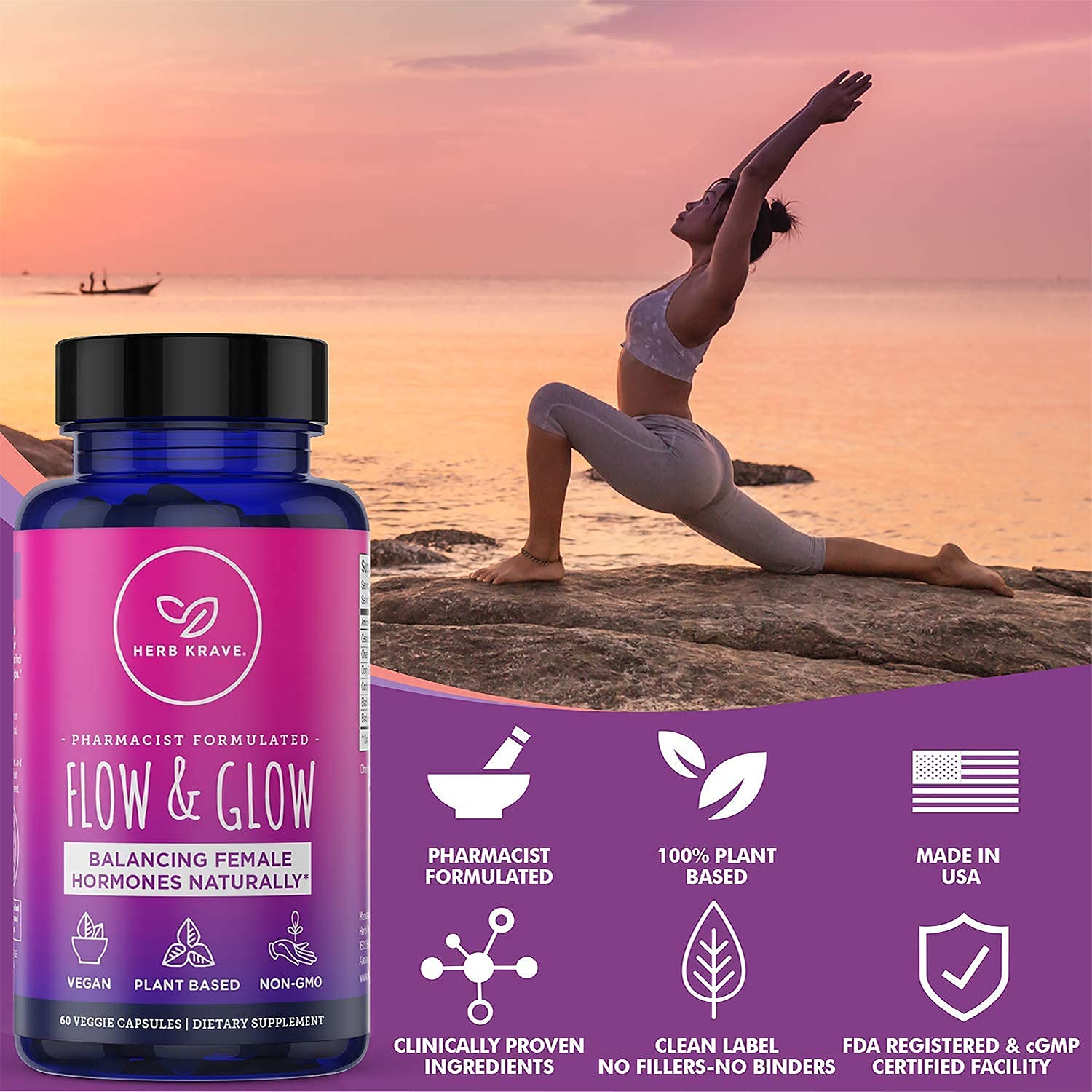 Vegan hormone balance capsules featuring maca root and vitex