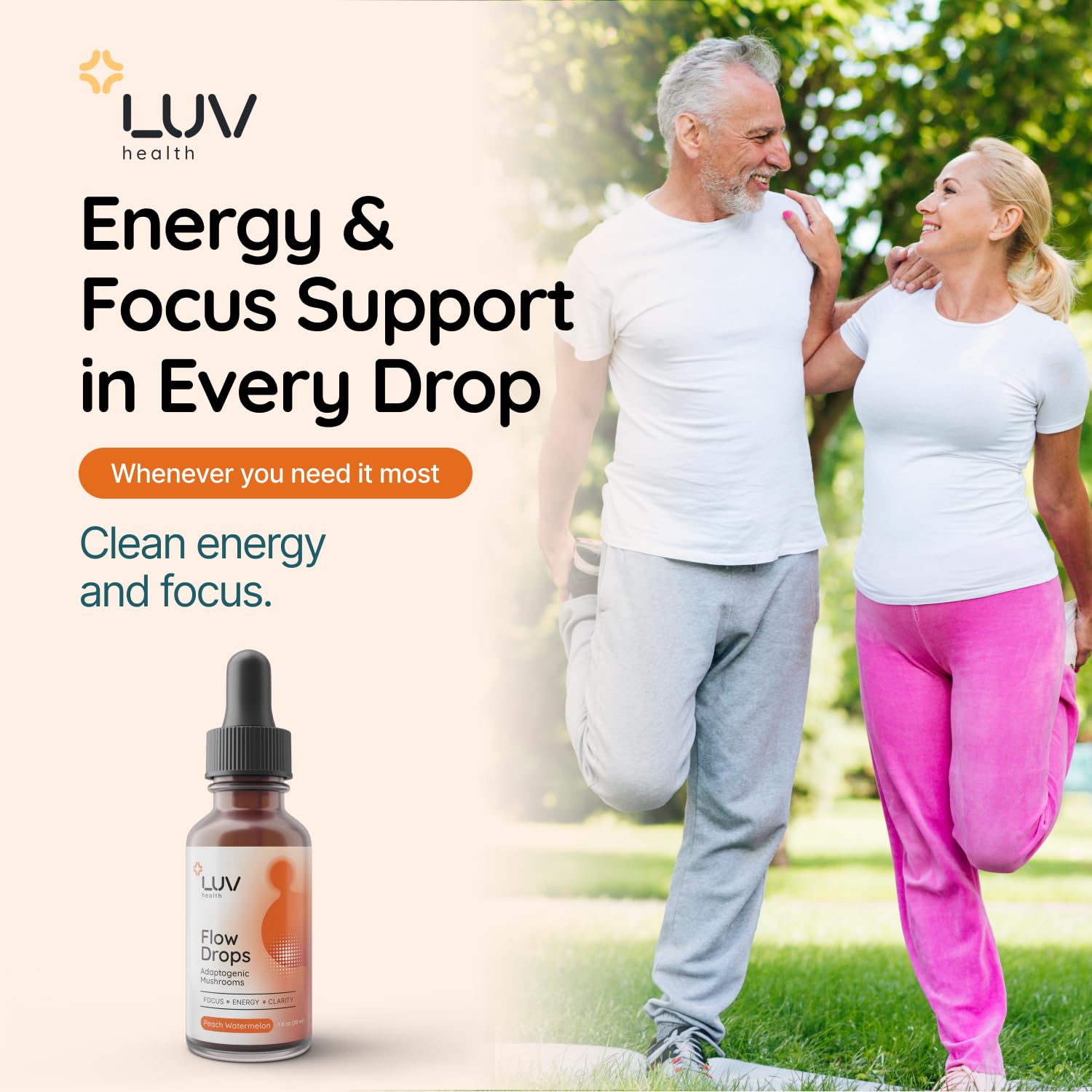 Lifestyle image showing Flow Drops supporting energy and focus