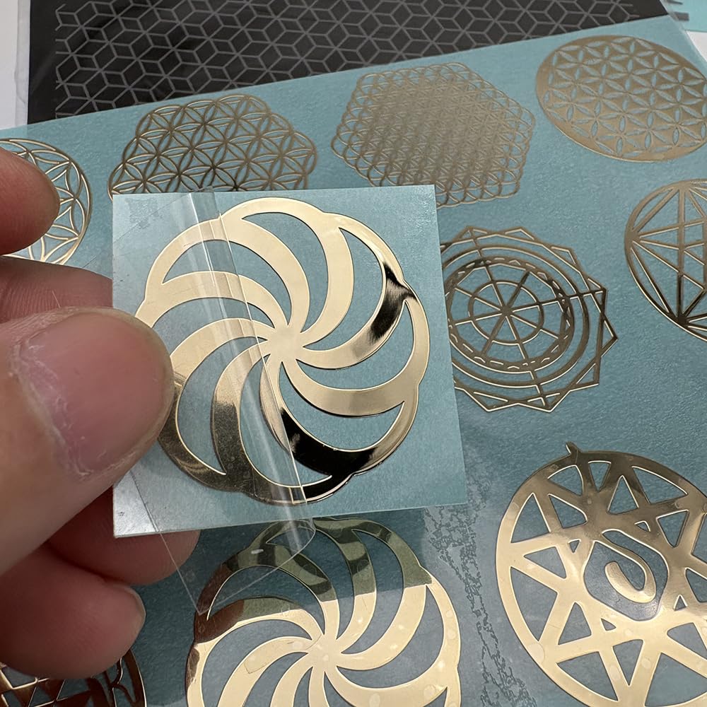 Flower of Life Orgonite sticker gold plated – packaging display