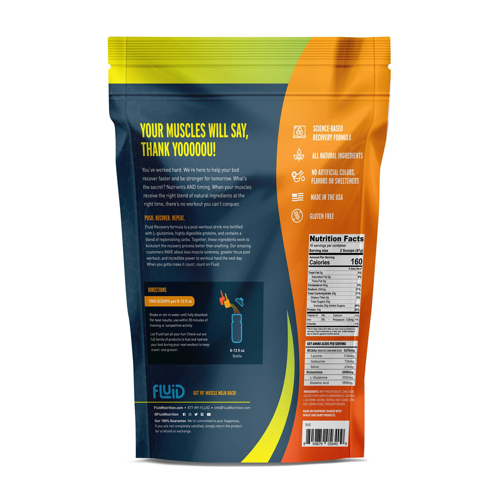 Pouring Fluid Recovery post-workout drink into glass