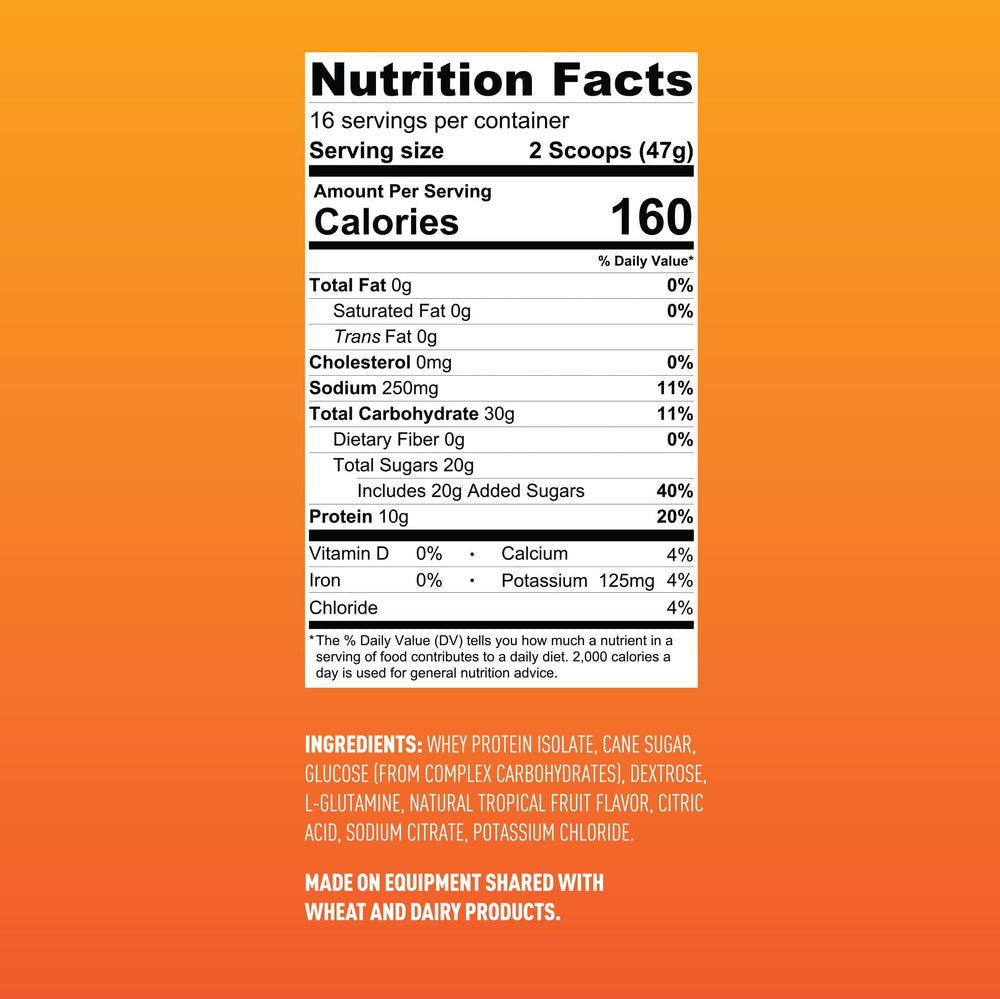 Whey isolate protein and L-glutamine ingredients