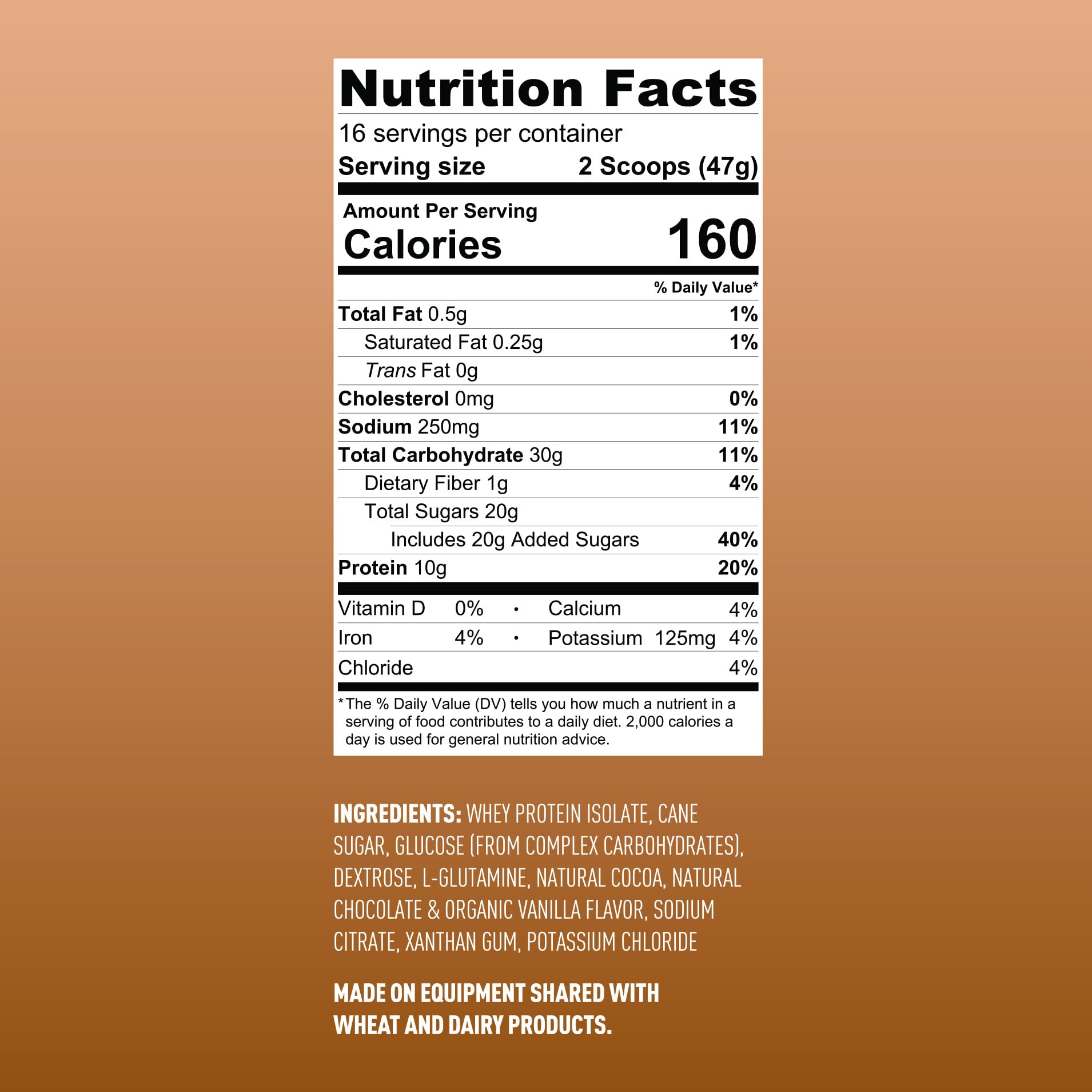 Close-up of whey isolate protein and L-glutamine ingredients