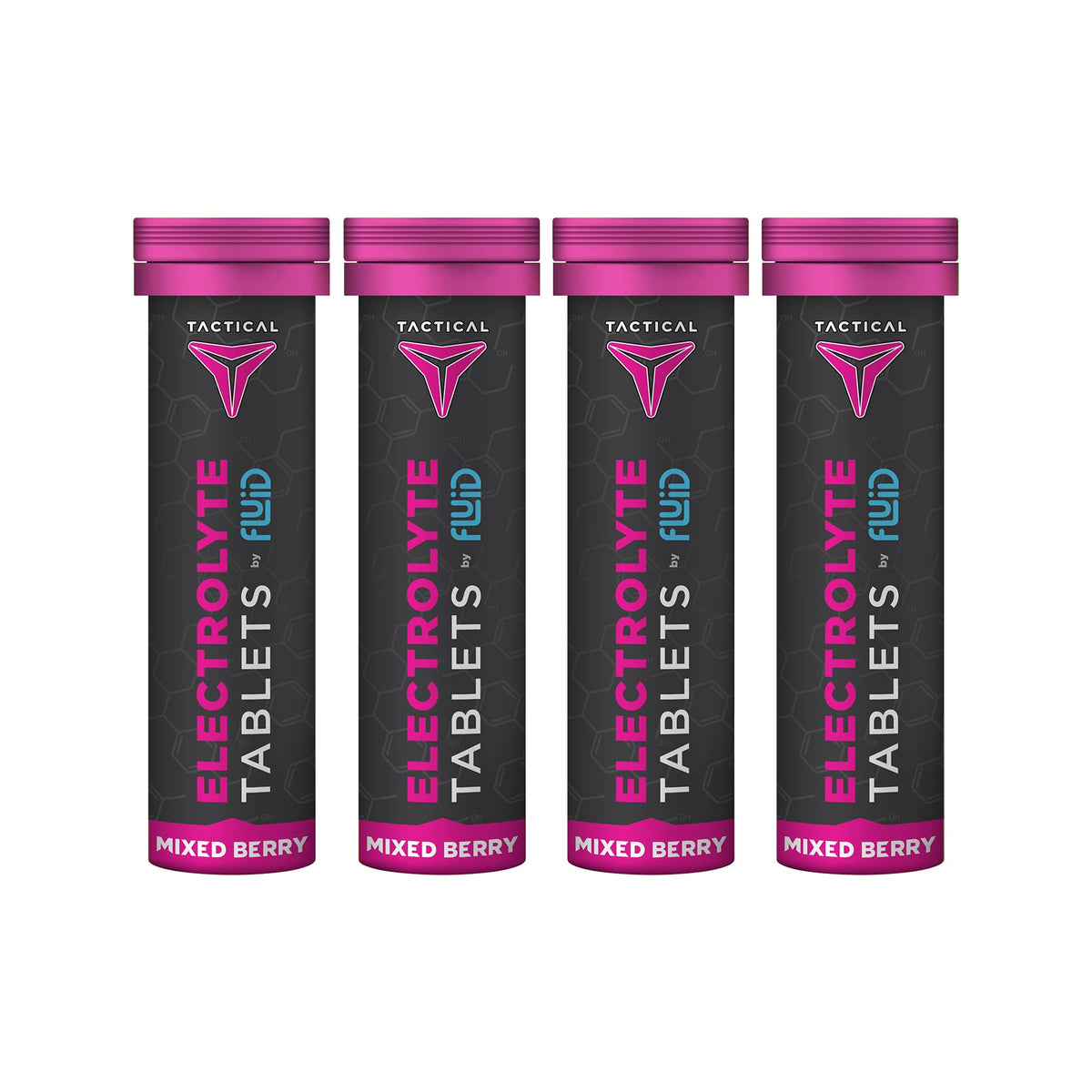 Fluid Tactical 40-count tablets in a mixed-berry bottle for on-the-go hydration