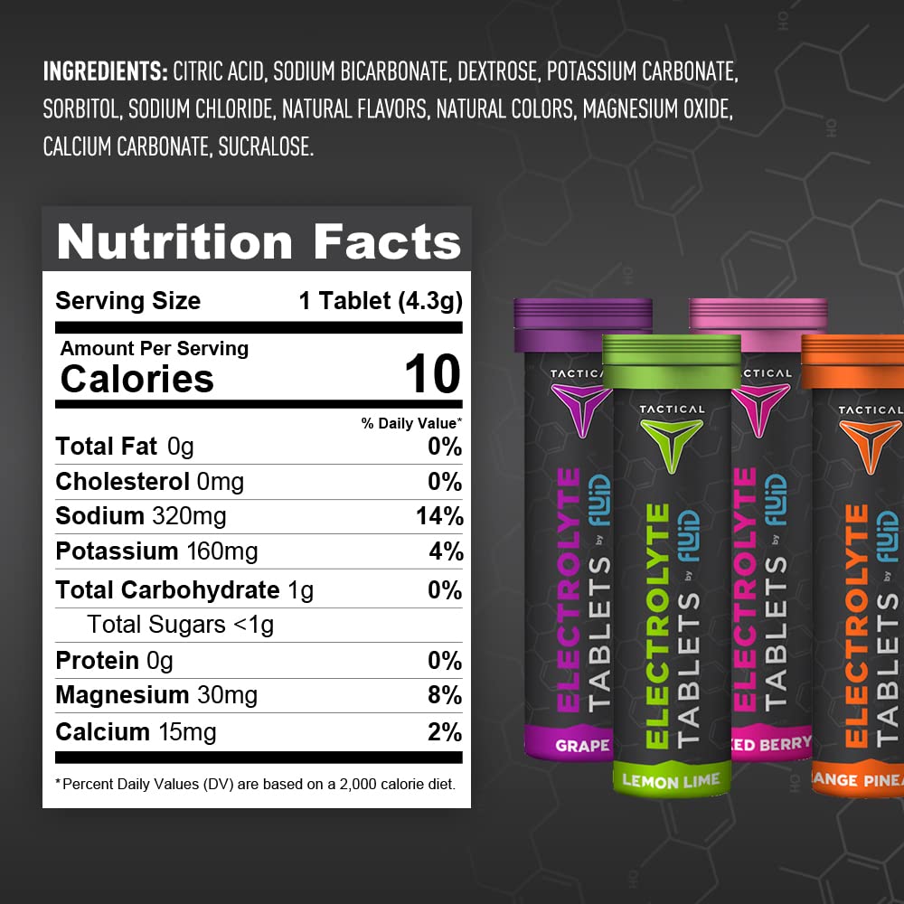 Fluid Tactical mixed-berry flavored effervescent tablets a refreshing hydration option for workouts