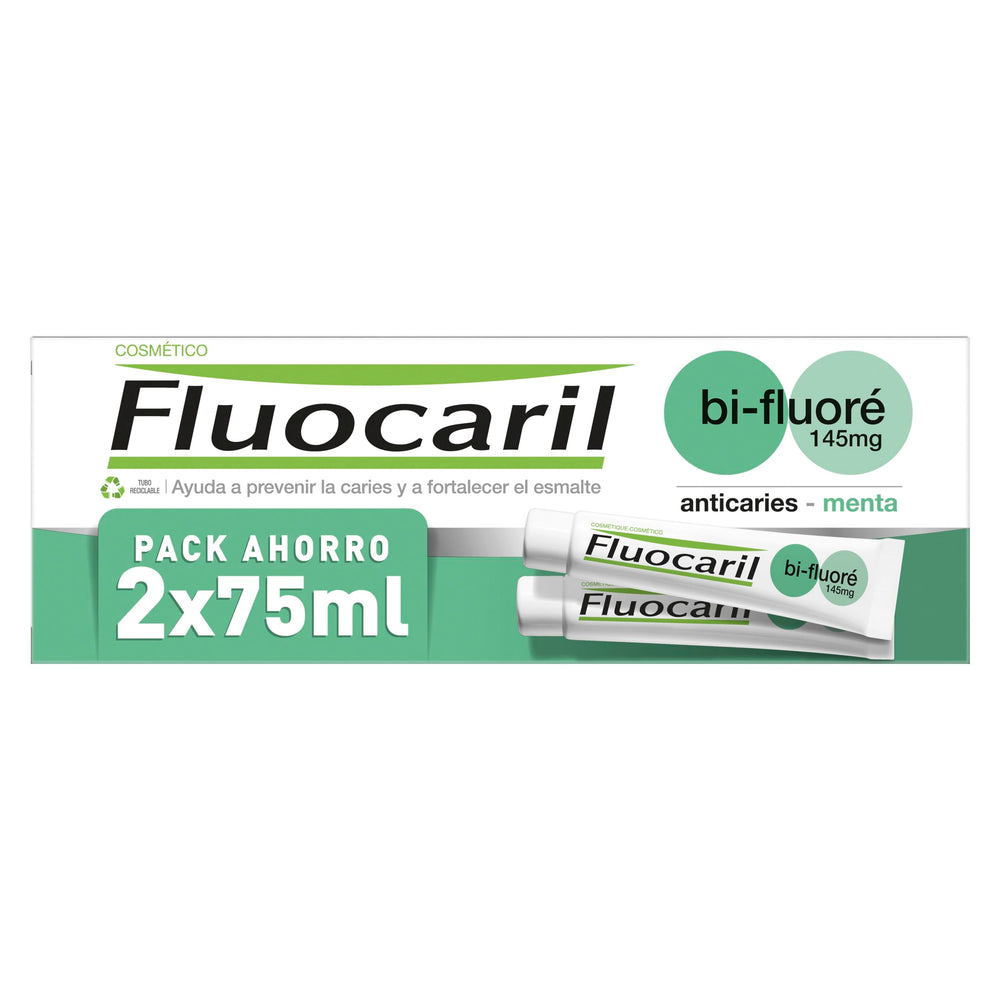 Front of Fluocaril Bi-Fluore Duplo 145mg Mint 2 x 75 ml box