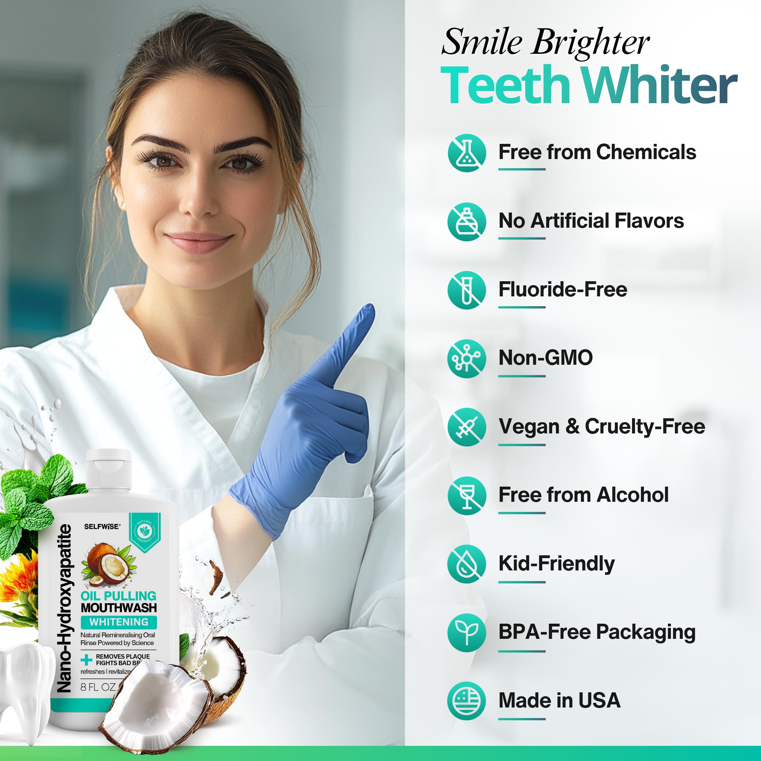 Fluoride-free natural oral care mouthwash