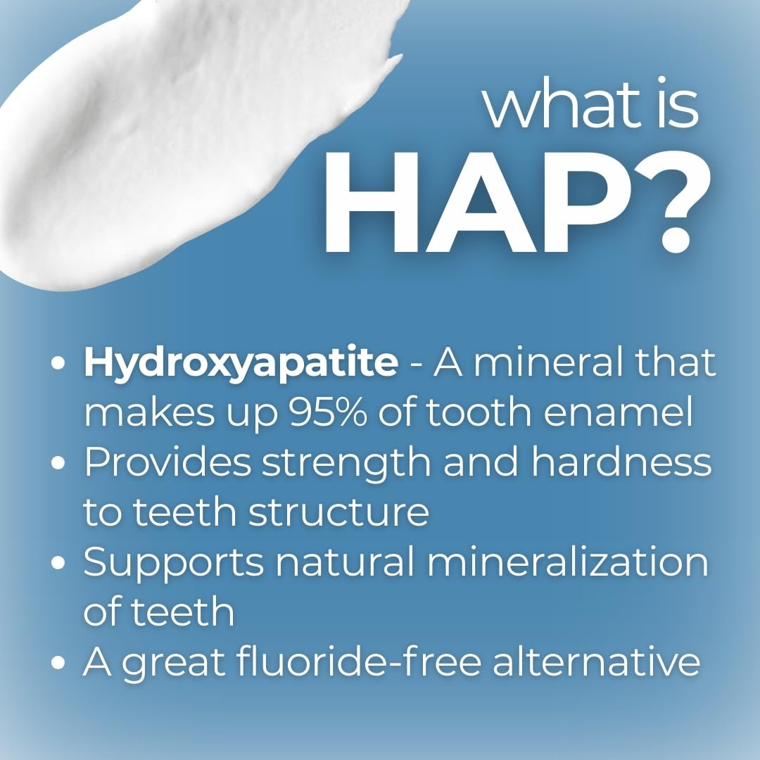 Icons indicating fluoride-free, SLS-free, and parabens-free
