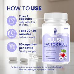 Packaging display of Flush Factor Plus product