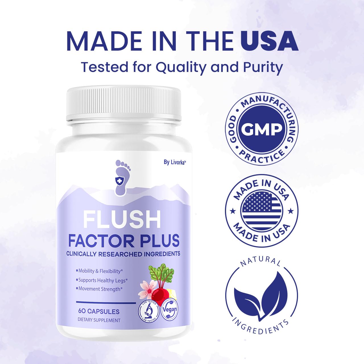 Lifestyle image of a person taking a Flush Factor Plus capsule