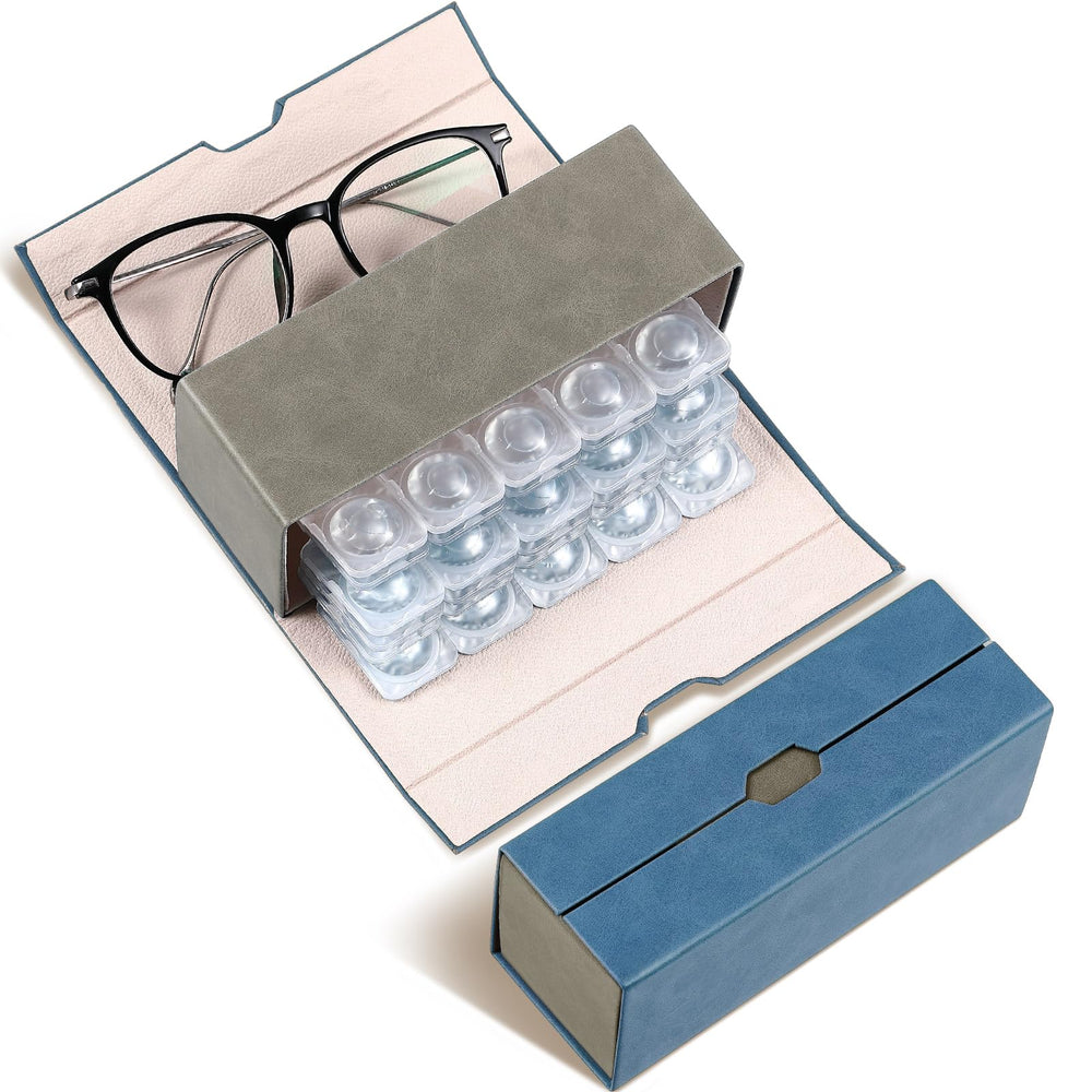 Flutesan blue 2-in-1 daily contact lens case and glasses organizer - front view