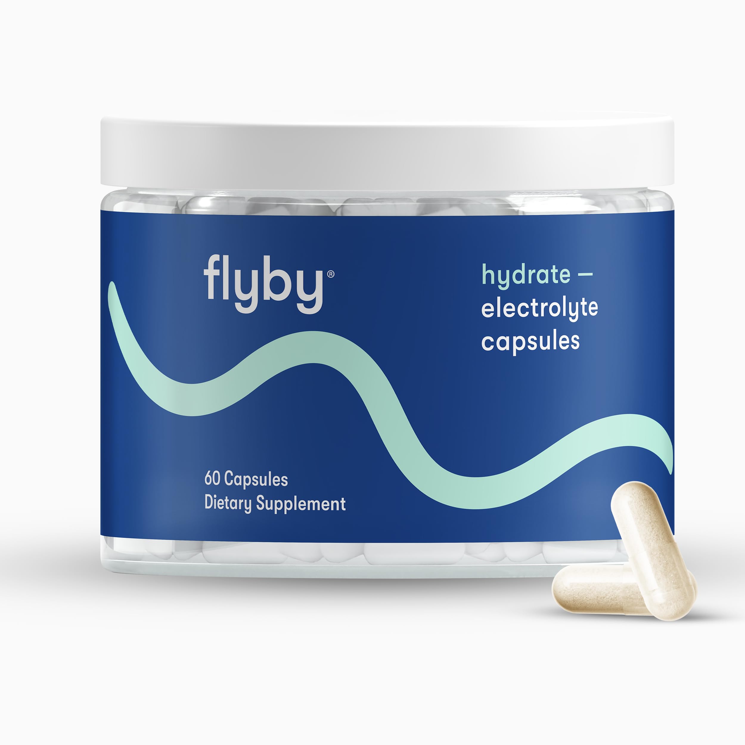 Flyby Electrolyte Capsule bottle for on-the-go hydration during busy days.