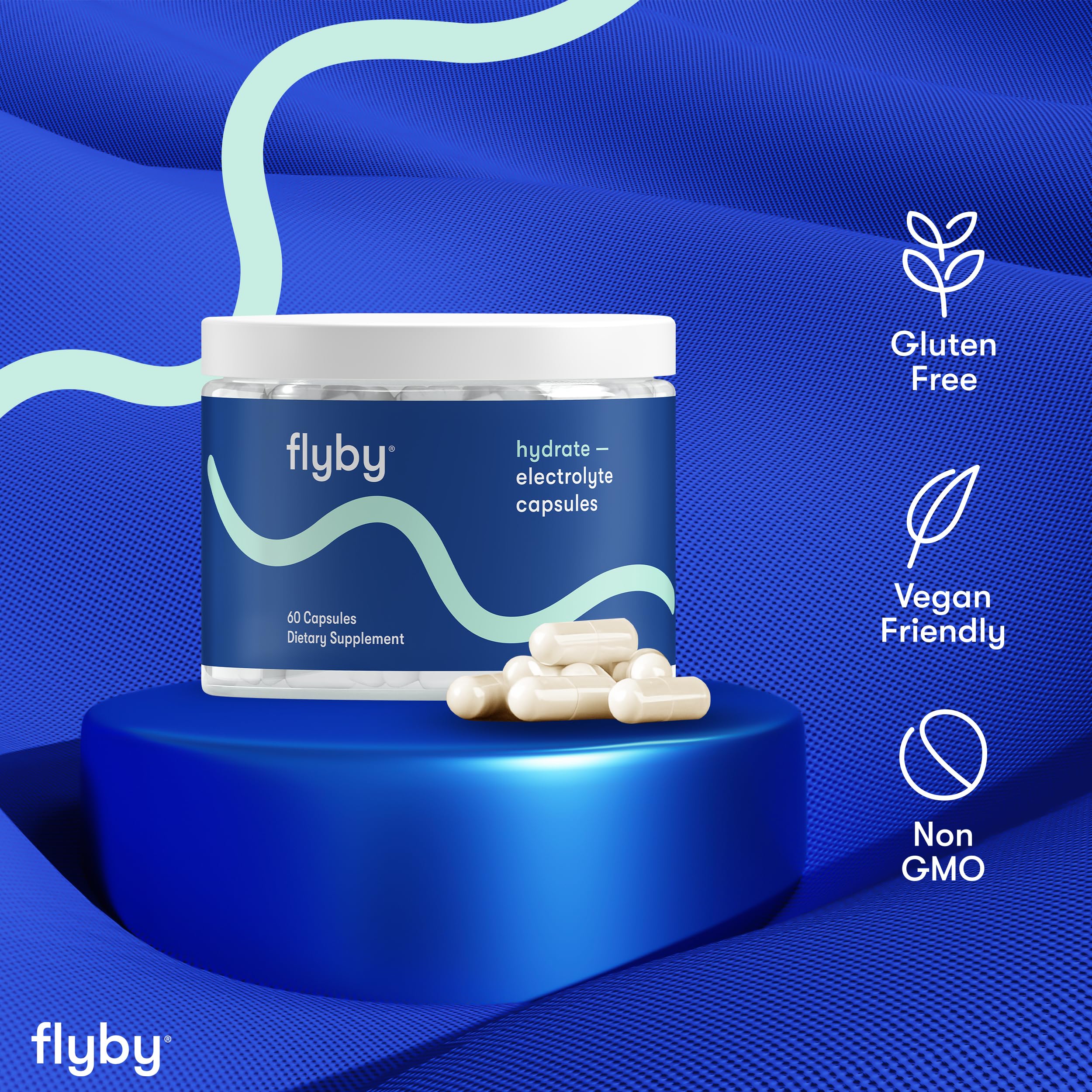 Flyby Electrolyte Capsule clean formula image communicates no added sugars.