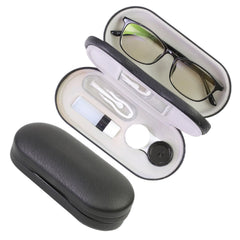Front view of FlyingMage 2-in-1 contact lens case and eyeglasses case in black