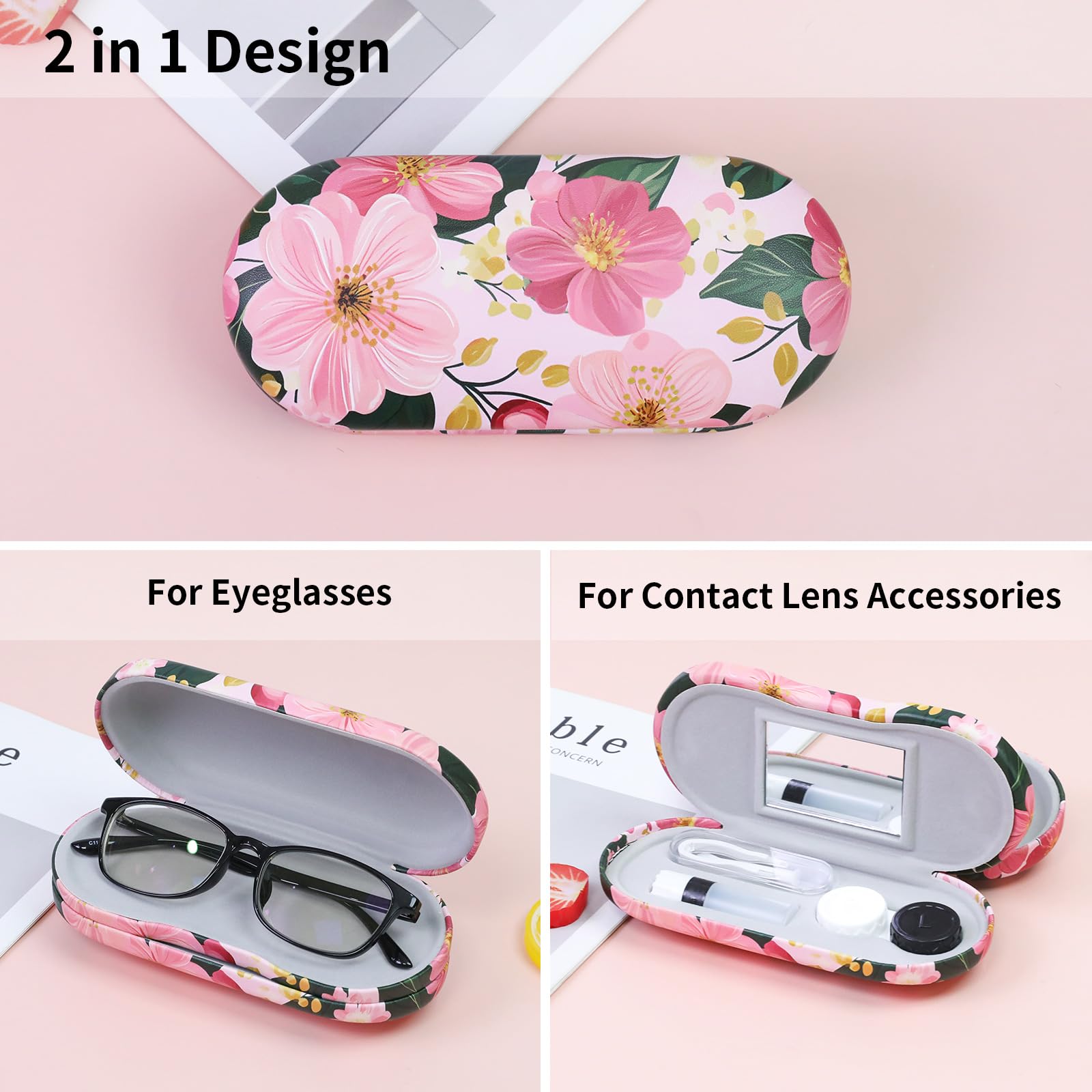 Compact, portable eyeglasses and contact lens storage in PU leather