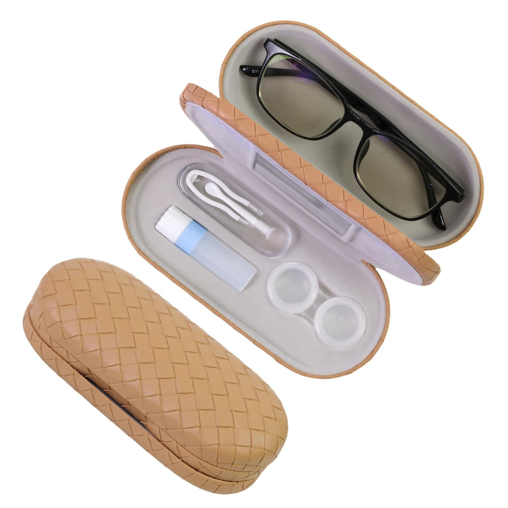 FlyingMage 2-in-1 coffee-colored eyeglasses case and contact lens case from the front.