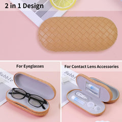 Double-sided PU leather hard shell exterior protecting glasses and lenses.