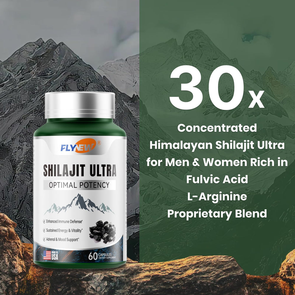 Close-up of Flynew Shilajit capsules