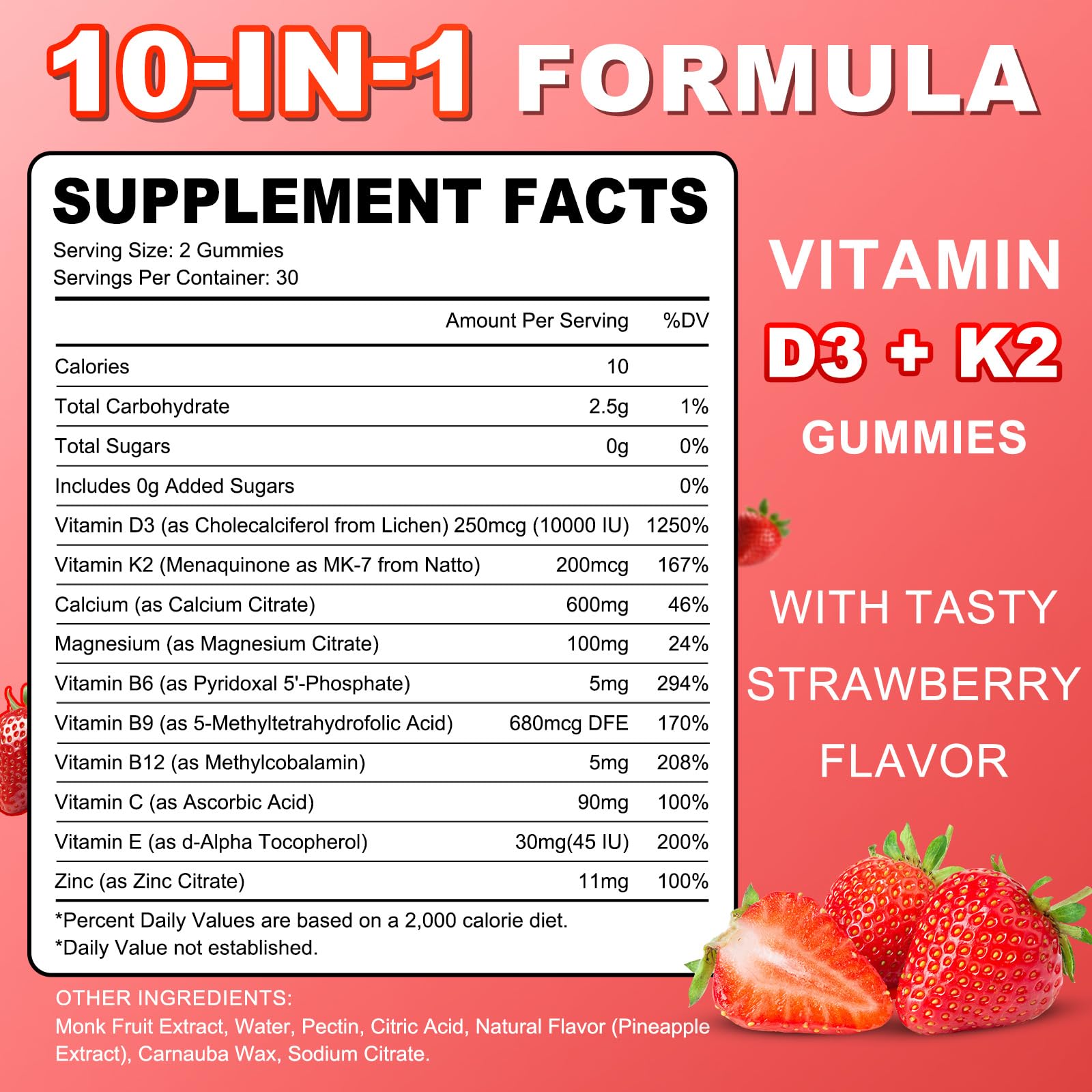Nutrition facts panel for Flyrocer D3 K2 Gummies