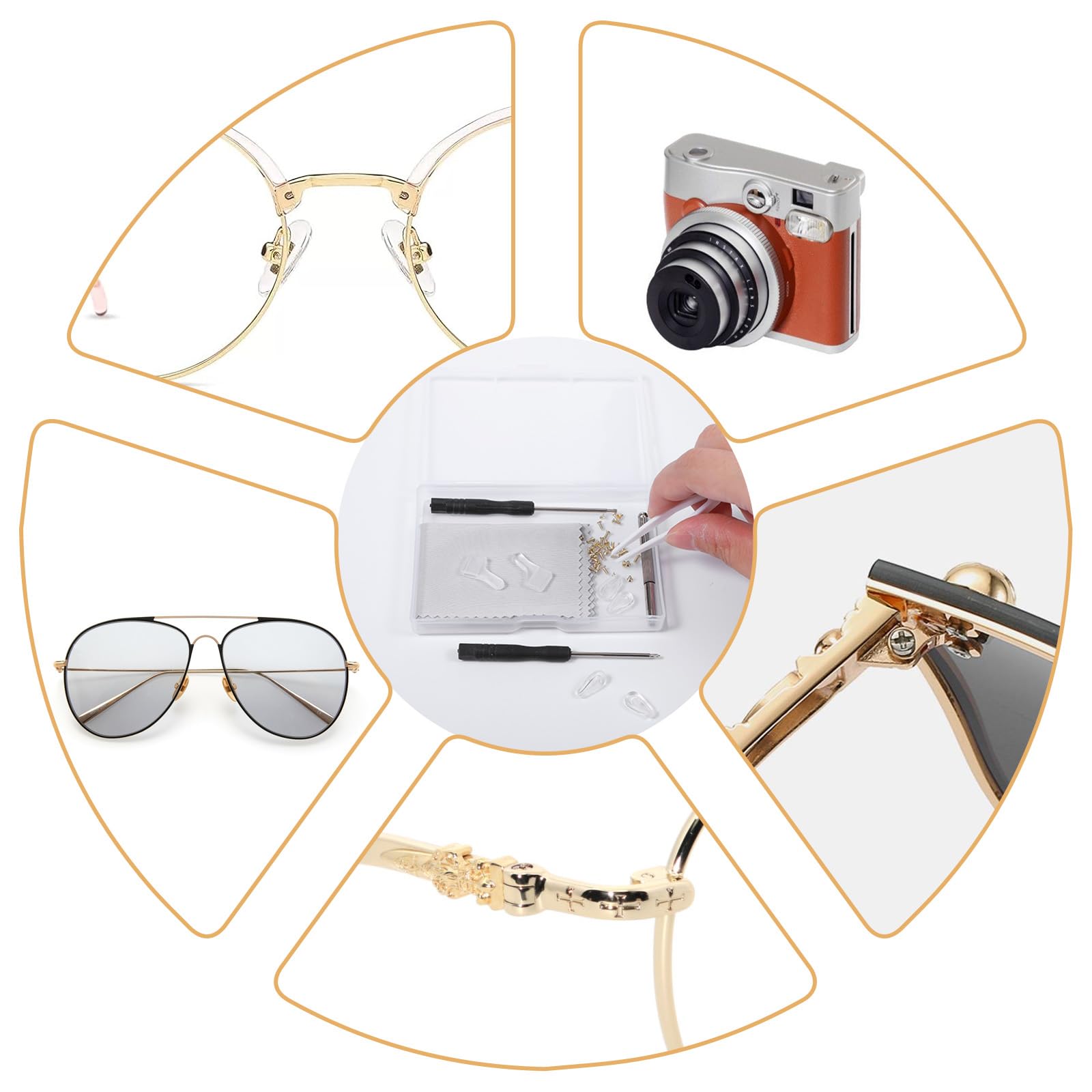 Tweezers and small parts included in the FNANJWQ eyeglasses repair kit